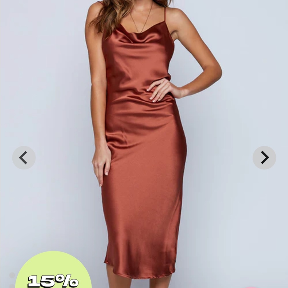 Rust satin midi dress